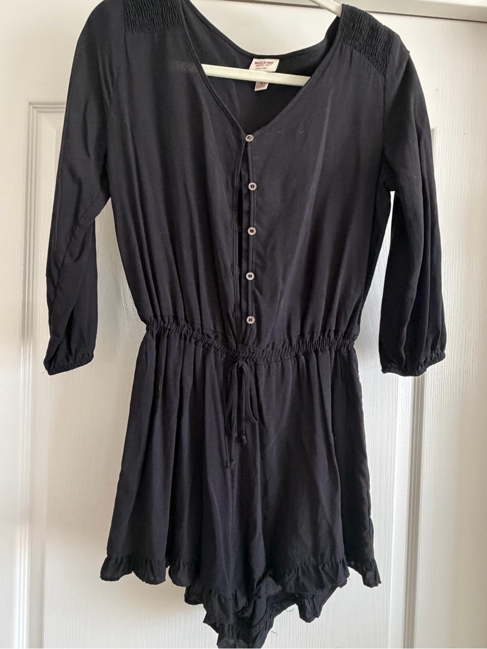 Black Button-Front Shorts Romper with Tie Waist